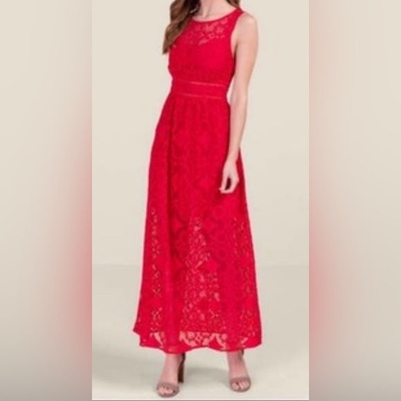miami Dresses & Skirts - Francesca’s Miami NWT Elegant Red Lace Maxi Dress